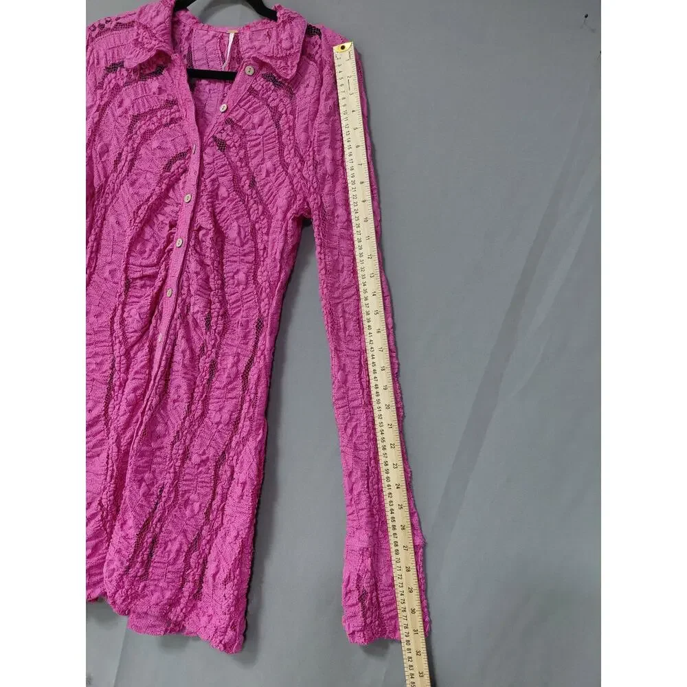Free People Metal Pink Collared Mini Ruffle Knit Dress Women Size S